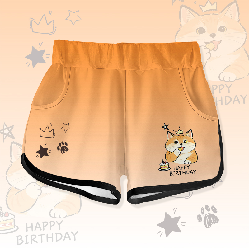 HAPPYバースデー かわいい猫ケーキ グラフィックModakawaグラデーションショーツ - Orange - 5XL - image 2