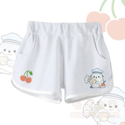 かわいいアザラシ柄の綿100% T綿とグラデーションショーツのModakawaカワツーピースセット - 白いショートパンツ - 5XL - image 6