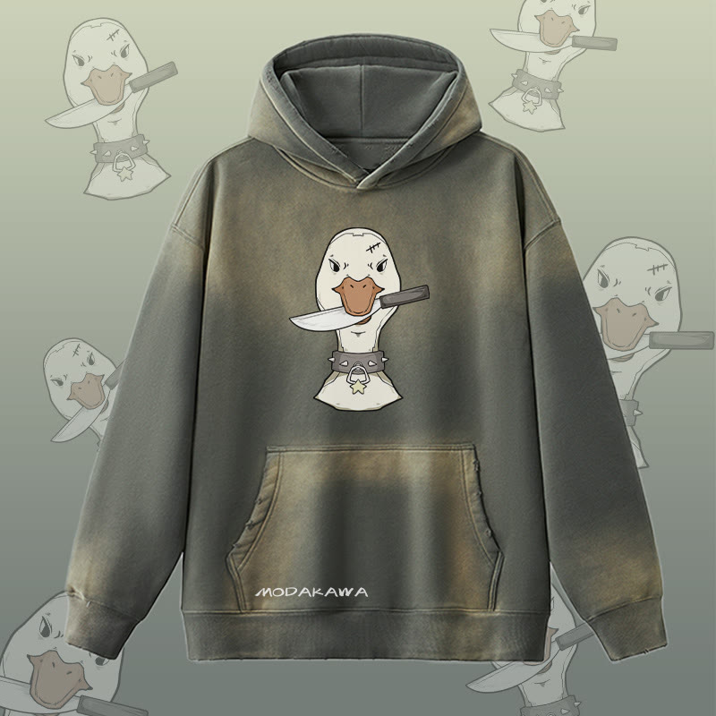 MODAKAWA グースウィズナイフグラフィック ヴィンテージウォッシュ加工 裏起毛 パーカー - Grey - 2XL - image 2