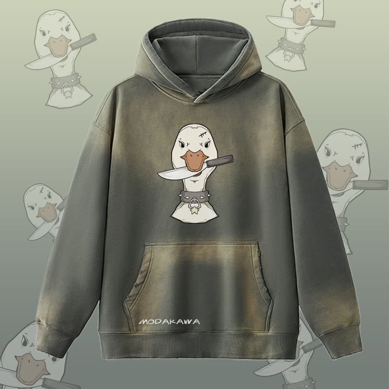 MODAKAWA グースウィズナイフグラフィック ヴィンテージウォッシュ加工 裏起毛 パーカー - Grey - 2XL - image 2