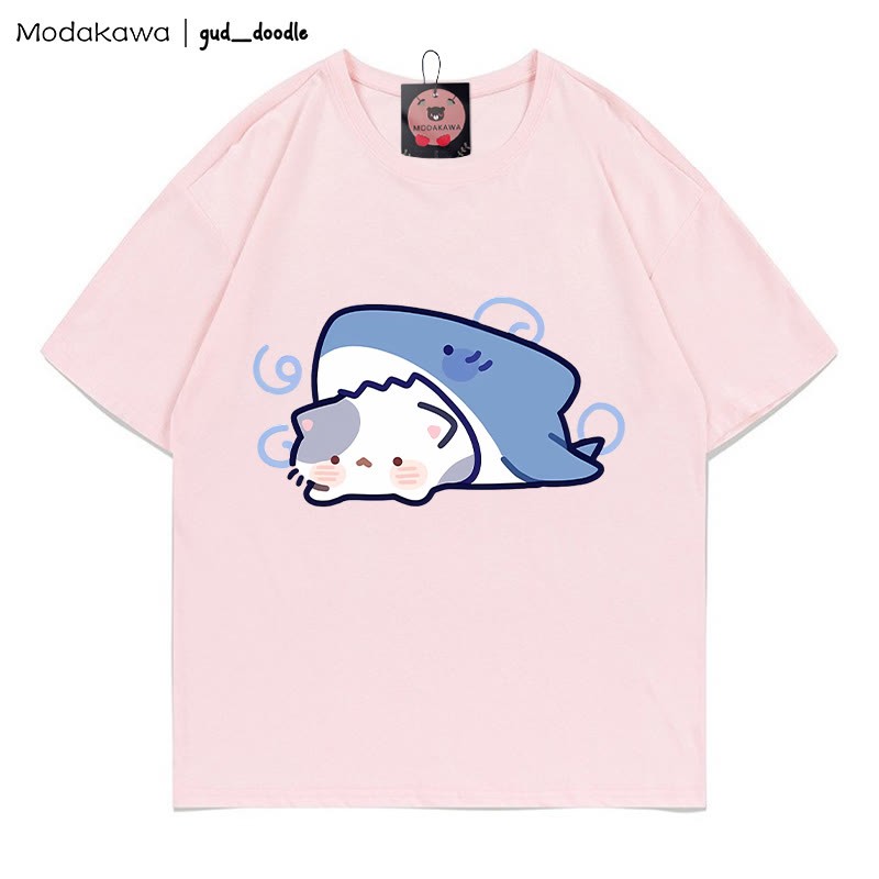 Modakawa x gud_doodleシャークキティプリント100%綿Modakawa Tシャツ - Pink - 5XL - image 4