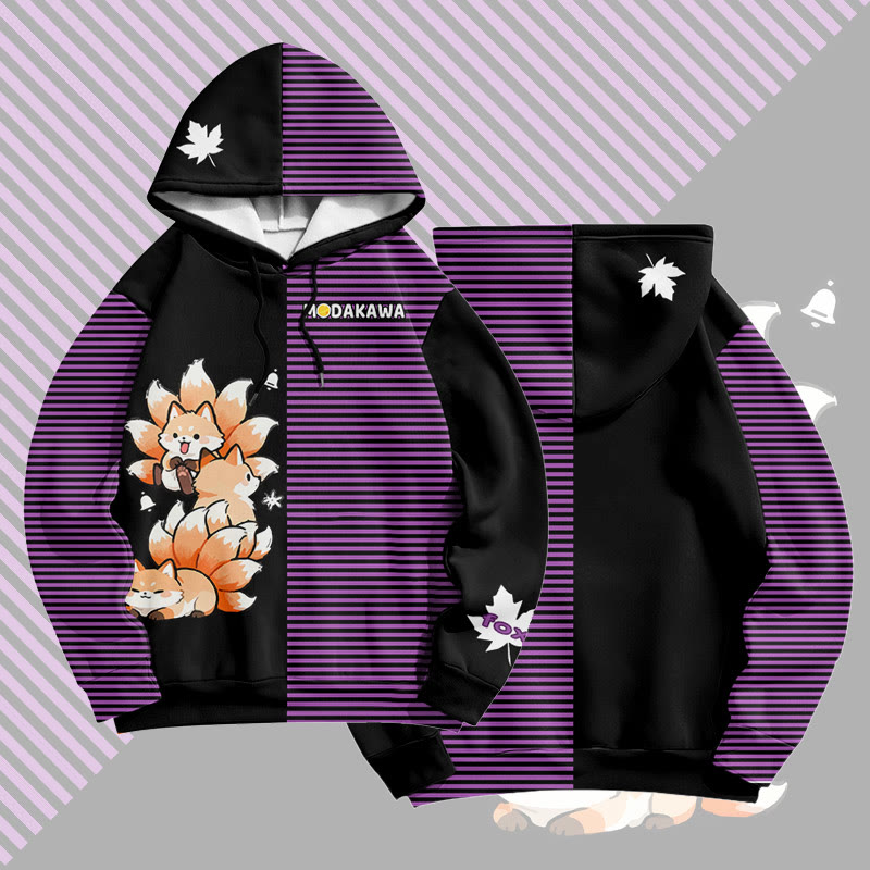 MODAKAWA 九尾狐ストライプグラフィック総柄プルオーバーパーカー - Purple - 6XL - image 3
