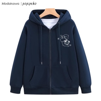 遊び心のある子犬のグラフィック ジップアップ フーディー スウェットシャツ - 紫がかった青 - 5XL - image 7