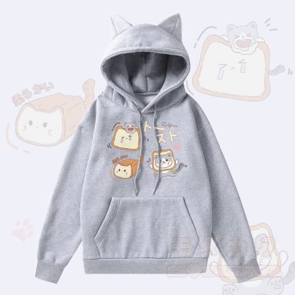 MODAKAWA トーストキャット グラフィックポケット 裏起毛 猫耳付きパーカー - グレー - 2XL - image 3