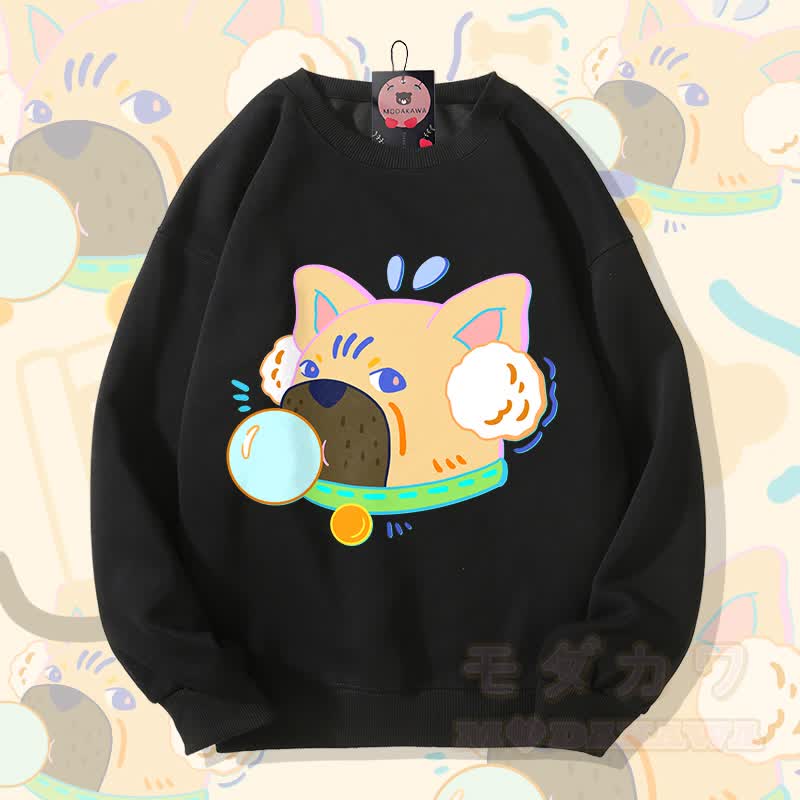 MODAKAWA バブルドッグ グラフィック ユニセックス スウェットシャツ - 黒 - 5XL - image 3