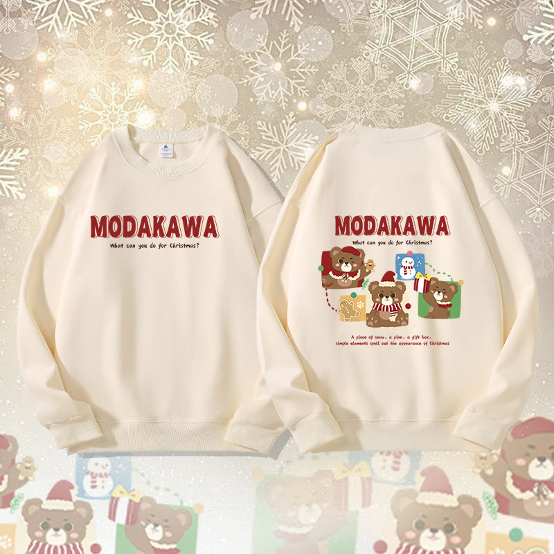 MODAKAWA クリスマスベア スノーマン グラフィック ユニセックス スウェットシャツ - Beige - 5XL - image 2