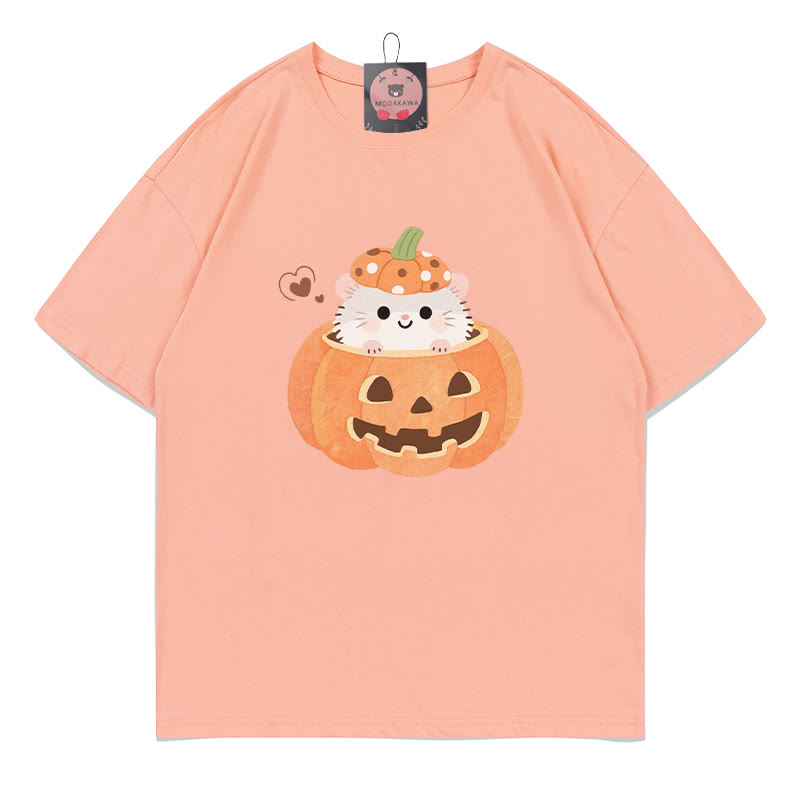 パンプキンキティプリントTシャツ - 桃 - 5XL - image 4