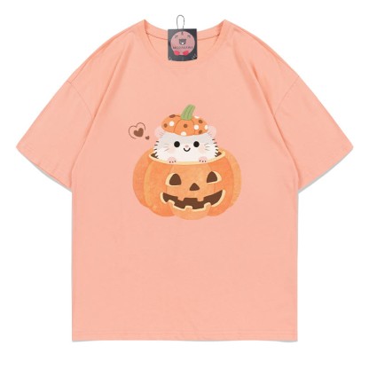 パンプキンキティプリントTシャツ - 桃 - 5XL - image 4