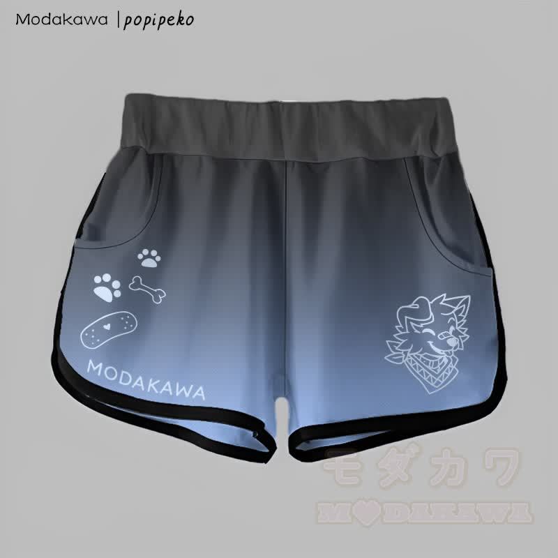 MODAKAWA × popipeko グラデーションスマイルパピーグラフィックショートパンツ - ブラック＆ブルー - 5XL - image 3