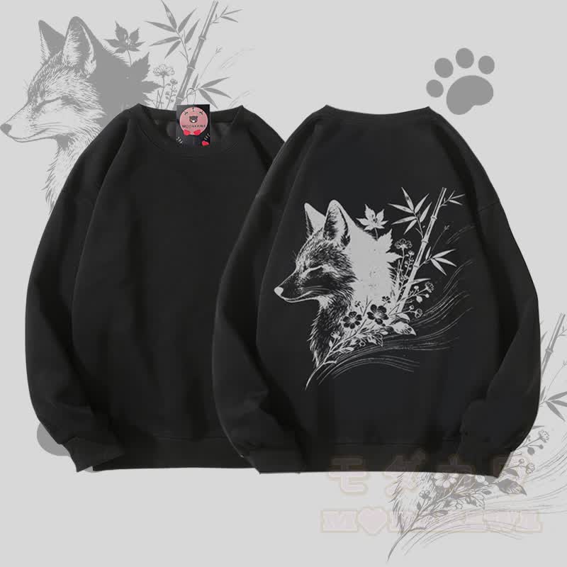 MODAKAWA バンブーフォックス グラフィック ユニセックス スウェットシャツ - 黒 - 5XL - image 4