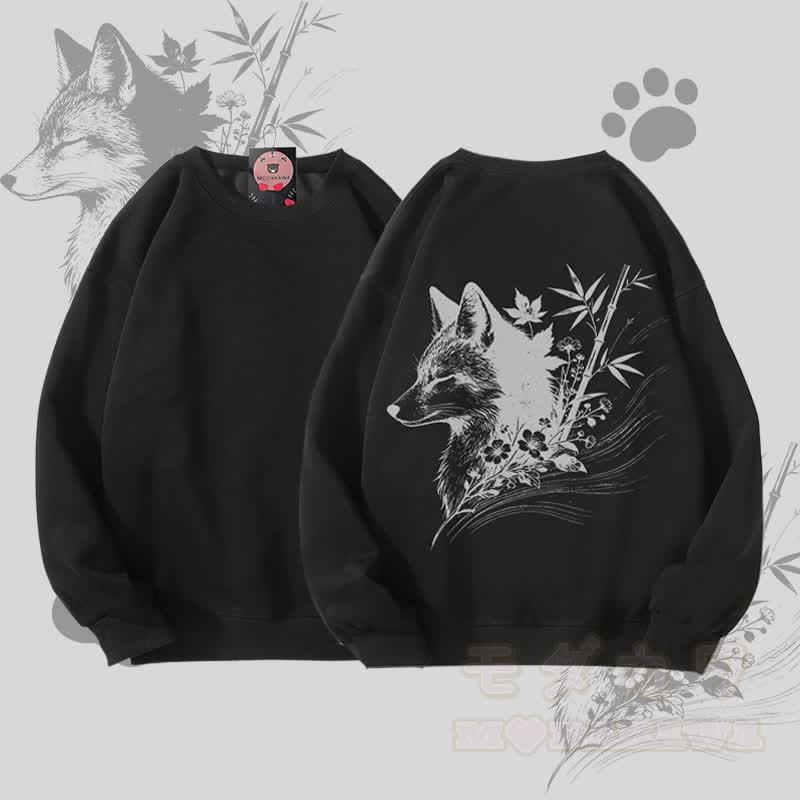 MODAKAWA バンブーフォックス グラフィック ユニセックス スウェットシャツ - 黒 - 5XL - image 4