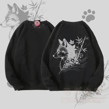 MODAKAWA バンブーフォックス グラフィック ユニセックス スウェットシャツ - 黒 - 5XL - image 4