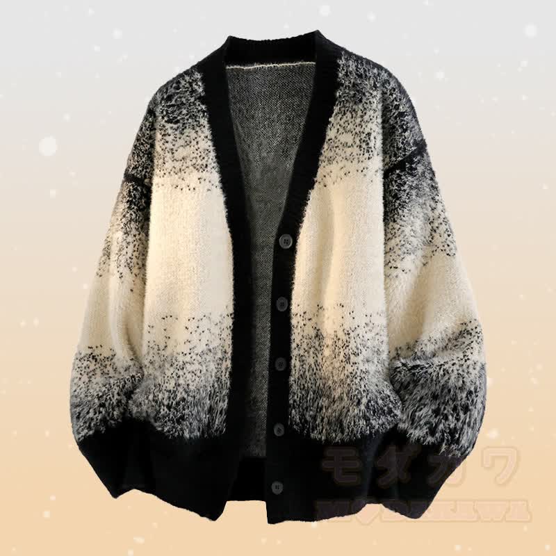 グラデーションニットカーディガン セーター ポケットパンツ ツーピース - 黒のセーター - 3XL - image 7