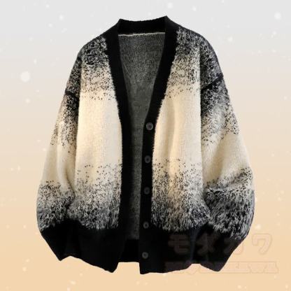 グラデーションニットカーディガン セーター ポケットパンツ ツーピース - 黒のセーター - 3XL - image 7