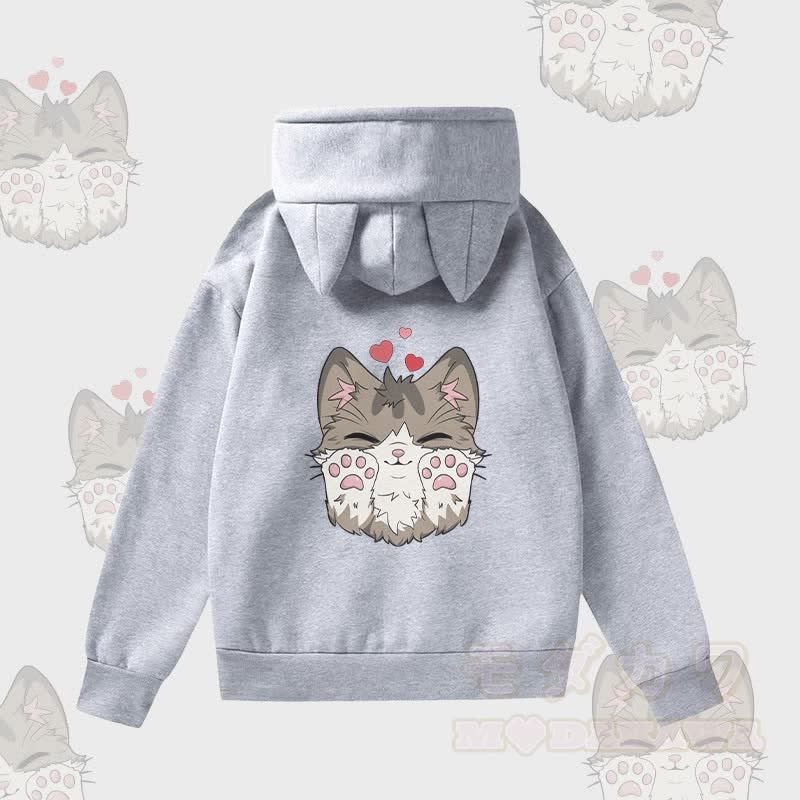 MODAKAWA かわいい猫のグラフィック 猫耳ポケット 裏起毛パーカー - グレー - 2XL - image 3
