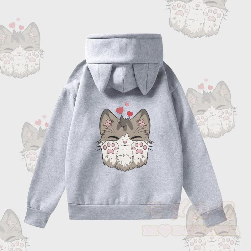 MODAKAWA かわいい猫のグラフィック 猫耳ポケット 裏起毛パーカー - グレー - 2XL - image 3