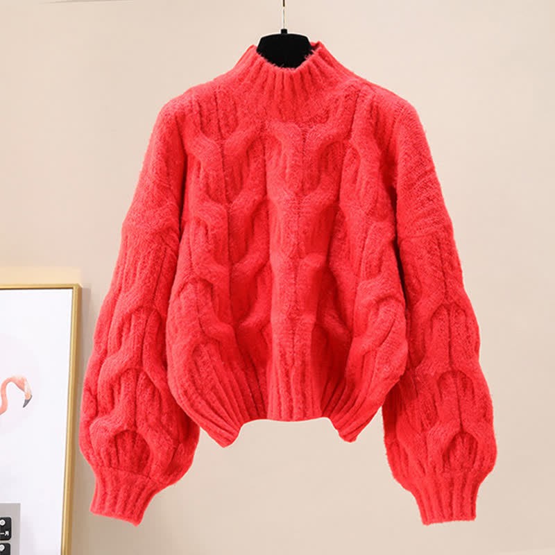 シックな純カラーケーブルセータースリップドレスのマッチングアウトフィット - Red Sweater - XL - image 10
