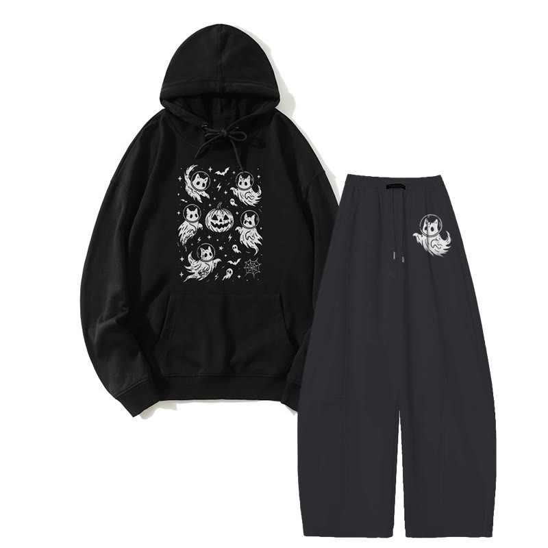 MODAKAWA ゴーストキャット パンプキン パーカー ワイドレッグパンツ 2点セット - Black - 5XL - image 3