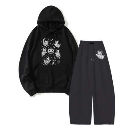 MODAKAWA ゴーストキャット パンプキン パーカー ワイドレッグパンツ 2点セット - Black - 5XL - image 3