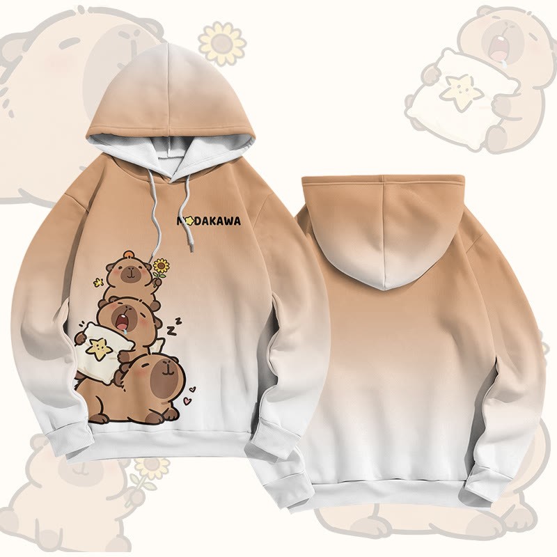 カピバラスタックグラフィックModakawaプルオーバーパーカー - Brown & White - 6XL - image 2