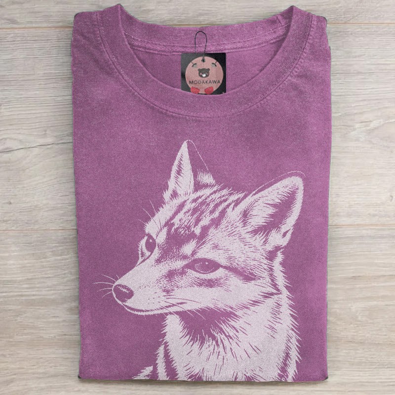 MODAKAWA キツネ柄 ユニセックス ヴィンテージウォッシュ加工Tシャツ - Purple - 5XL - image 3