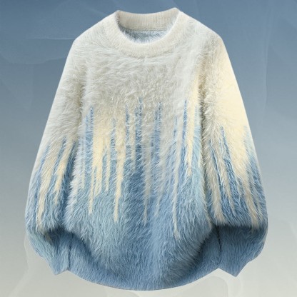 ふわふわニットセーター デニムパンツ ツーピース - Blue Sweater - 2XL - image 7