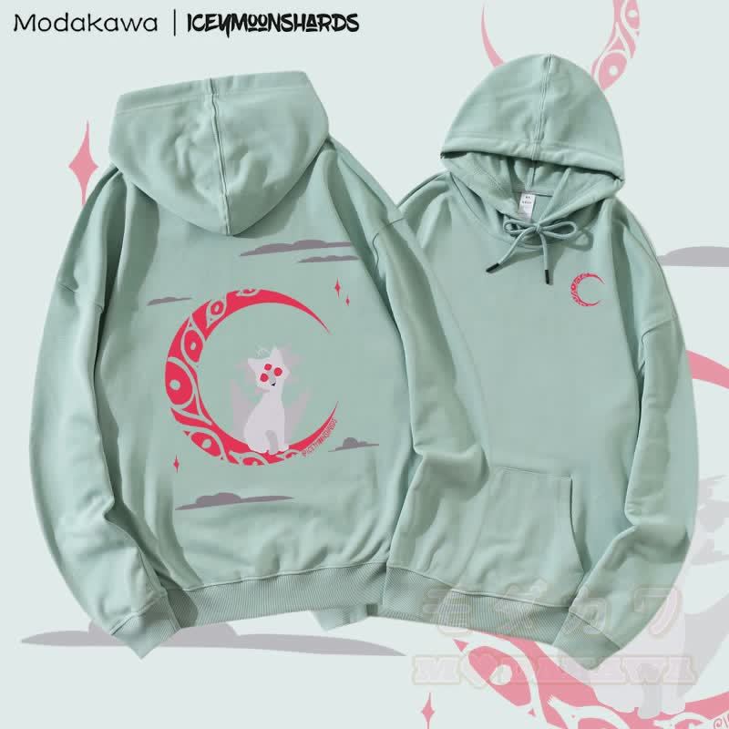 MODAKAWA X iceymoonshards キャットムーン グラフィック ストリートウェア プルオーバー パーカー - 緑 - 5XL - image 4