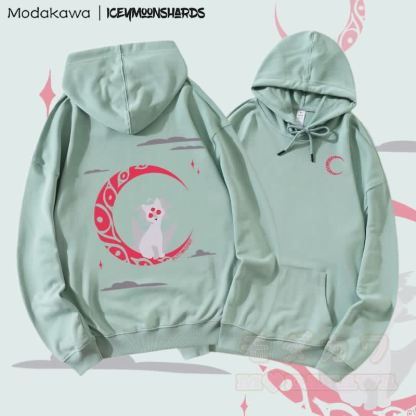 MODAKAWA X iceymoonshards キャットムーン グラフィック ストリートウェア プルオーバー パーカー - 緑 - 5XL - image 4