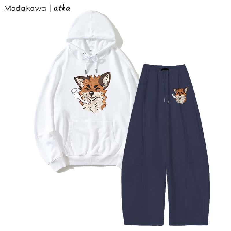 MODAKAWA X atka Fox スモーキンググラフィックパーカー ワイドレッグパンツ 2ピースセット - White&Purplish Blue - 5XL - image 4