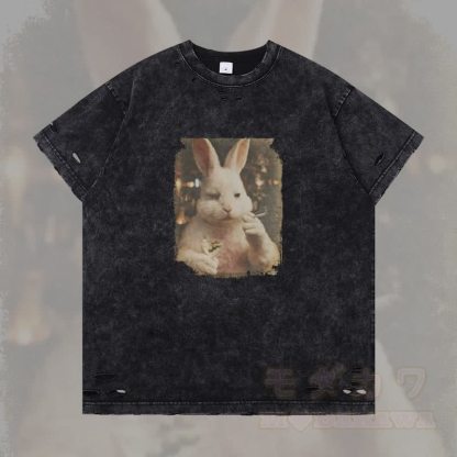 ヴィンテージ スモーキングバニー グラフィックModakawaリップド Tシャツ - 黒 - 2XL - image 3