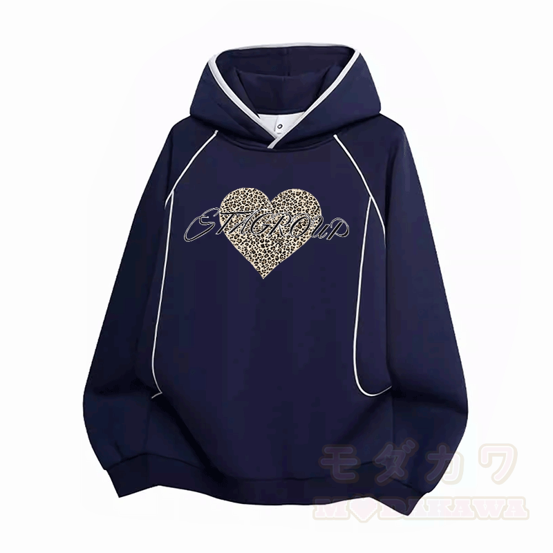 レオパードハートグラフィックModakawaカワラグランスリーブオーバーサイズプルオーバーパーカー - 紫がかった青 - 3XL - image 4