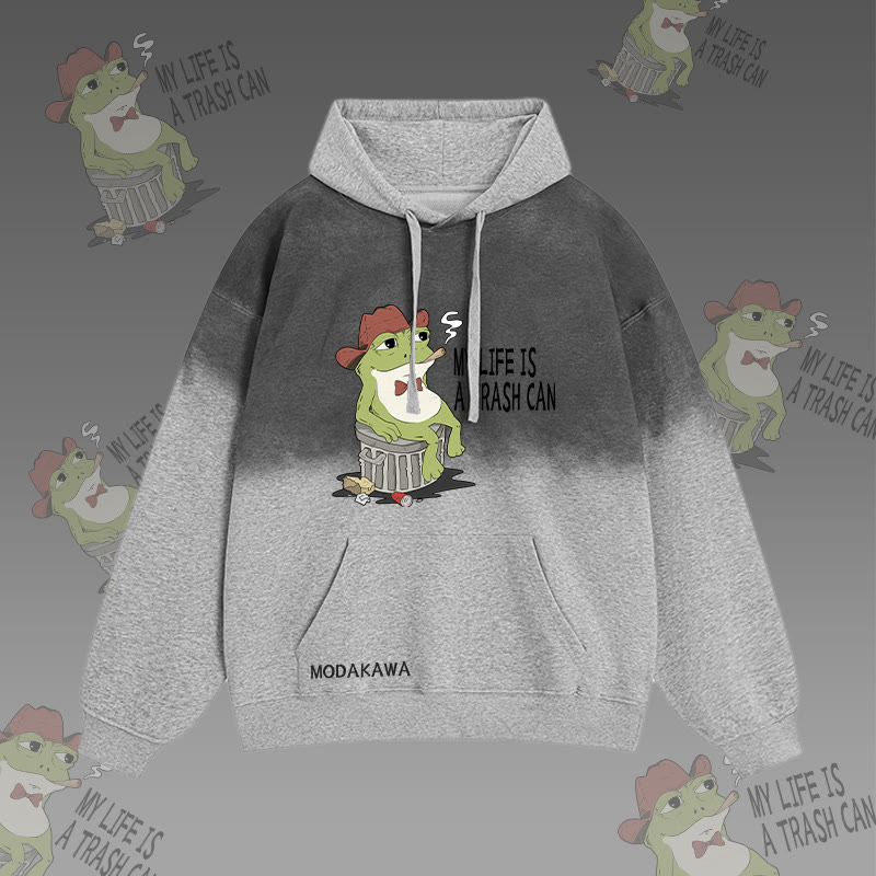 MY LIFE IS A TRASH CAN スモーキングフロッグ グラフィック グラデーション ストリートウェア パーカー - Grey - 2XL - image 2