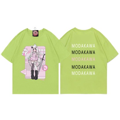MODAKAWA X airii.exeキティガールレタープリント100%綿Tシャツ - Green - 5XL - image 10