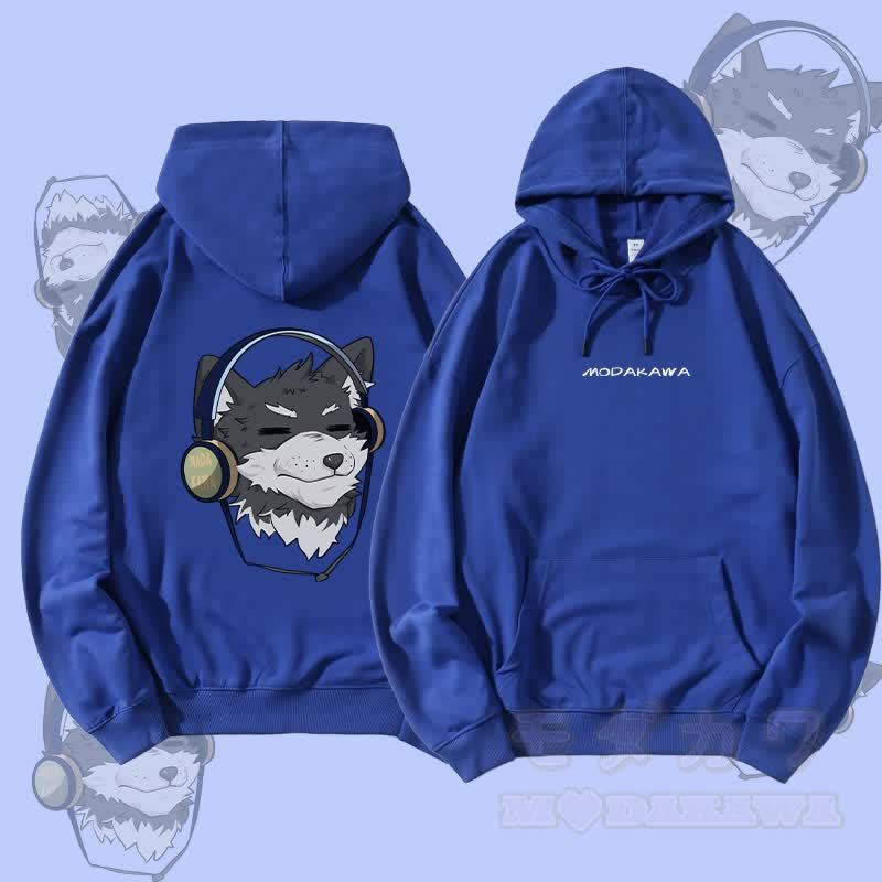 MODAKAWA ヘッドフォン付きKodaグラフィックストリートウェアプルオーバーパーカー - ロイヤルブルー - 5XL - image 4