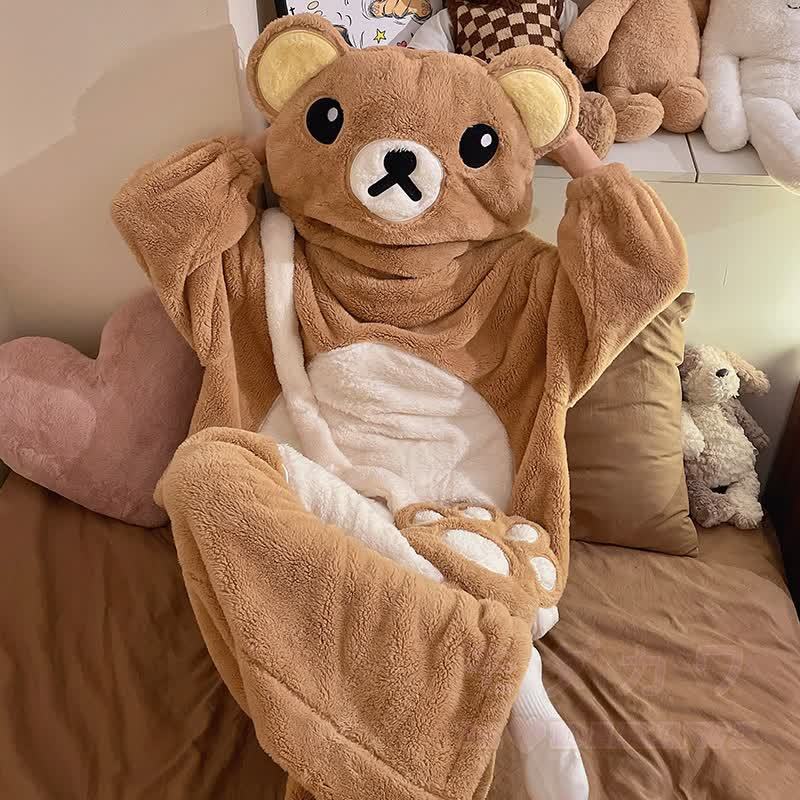 おもしろクマのぬいぐるみフード付きワンジーパジャマ - image 5