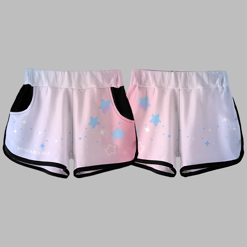 Modakawaグラデーションスタープリントカジュアルショートパンツ - image 4