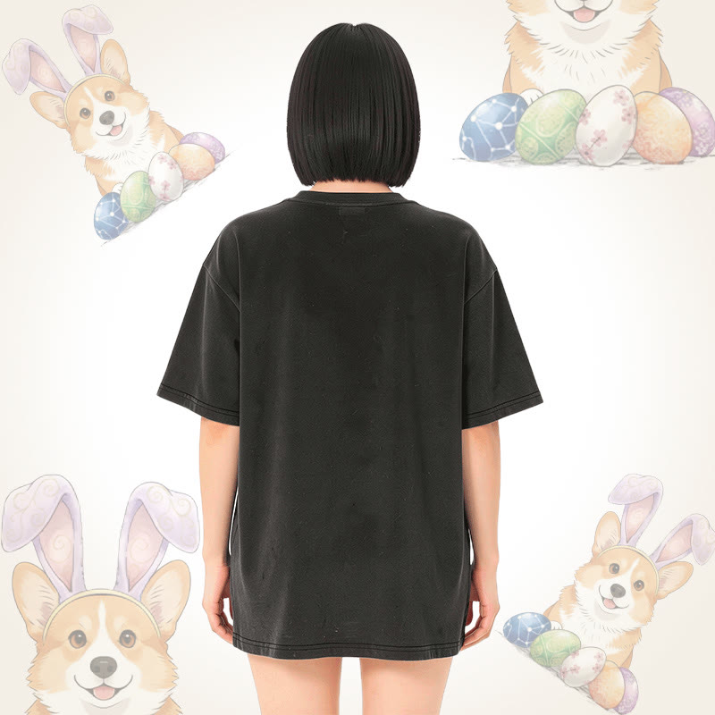 イースターエッグパピーグラフィックModakawaユニセックス ヴィンテージウォッシュドTシャツ - image 12