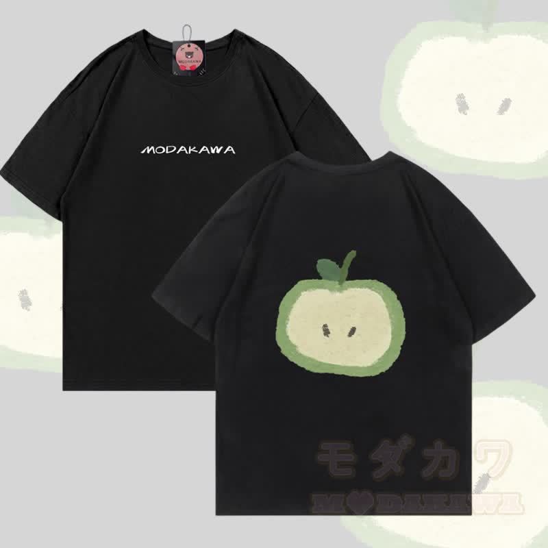 グリーンアップルグラフィックModakawa綿Tシャツ - 黒 - 5XL - image 4