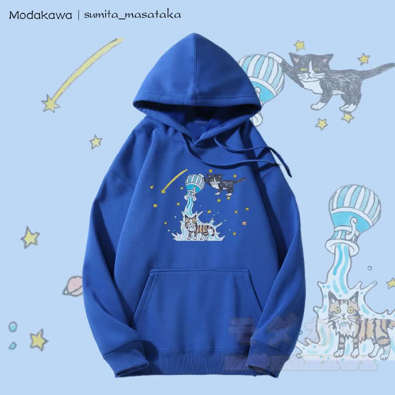 MODAKAWA × sumita_masataka Water Pouring Cats グラフィック裏毛パーカー - 青 - 5XL - image 3