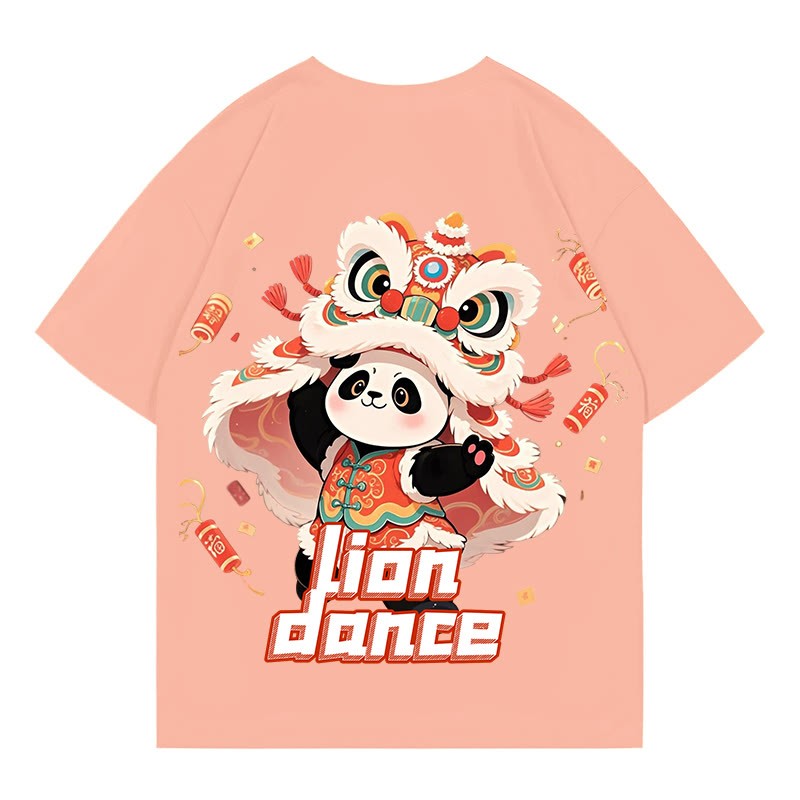 LION DANCEパンダプリント100%綿ModakawaTシャツ - Orange - 5XL - image 4