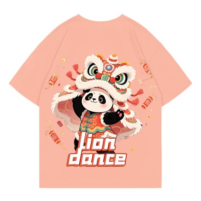 LION DANCEパンダプリント100%綿ModakawaTシャツ - Orange - 5XL - image 4