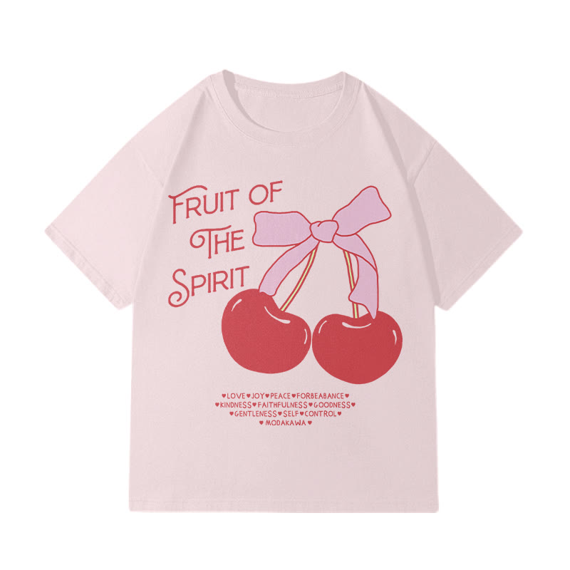FRUIT OF THE SPIRITチェリープリント100%綿ModakawaTシャツ - Pink - 5XL - image 1