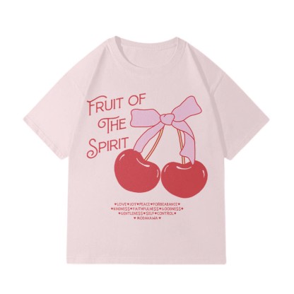 FRUIT OF THE SPIRITチェリープリント100%綿ModakawaTシャツ - Pink - 5XL - image 1