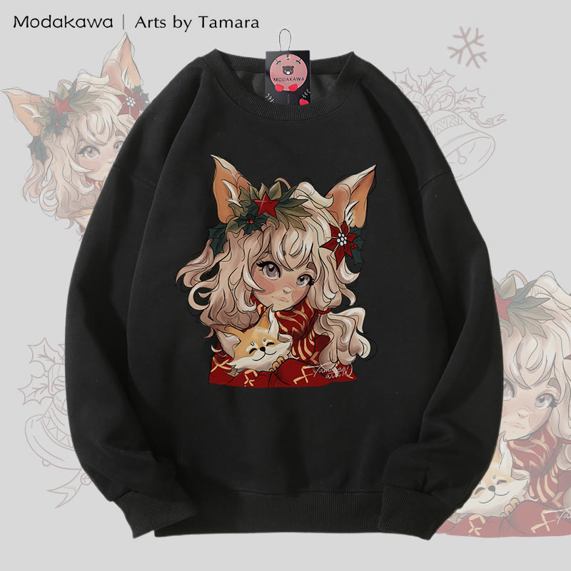 MODAKAWA X Arts by Tamara Fox ガールズ クリスマス グラフィック ユニセックス スウェットシャツ - Black - 5XL - image 4
