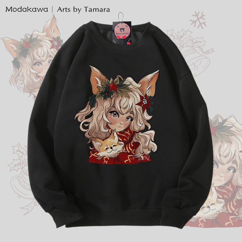 MODAKAWA X Arts by Tamara Fox ガールズ クリスマス グラフィック ユニセックス スウェットシャツ - Black - 5XL - image 4