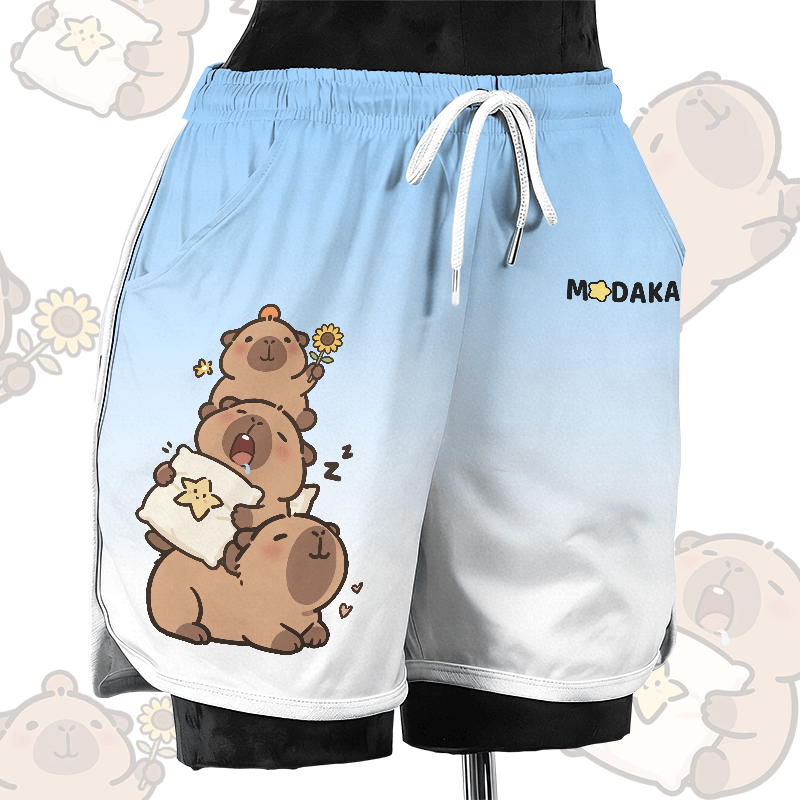 かわいいカピバラ柄のModakawaカジュアルショーツ - Blue - 4XL - image 6