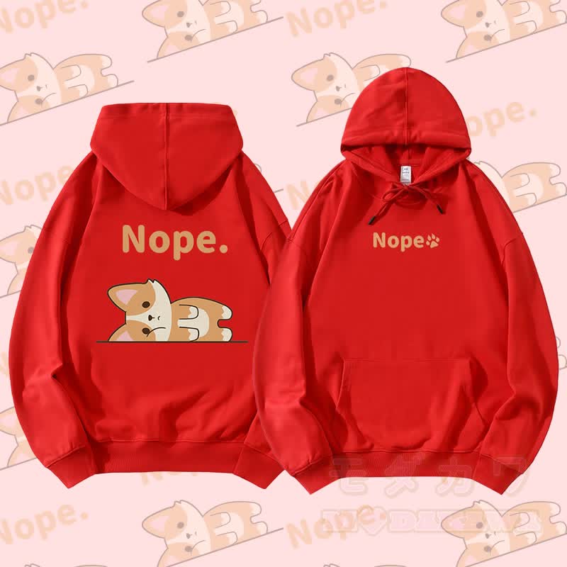 MODAKAWA フォックス ライイング フラット グラフィック ストリートウェア プルオーバー パーカー - 赤 - 5XL - image 4