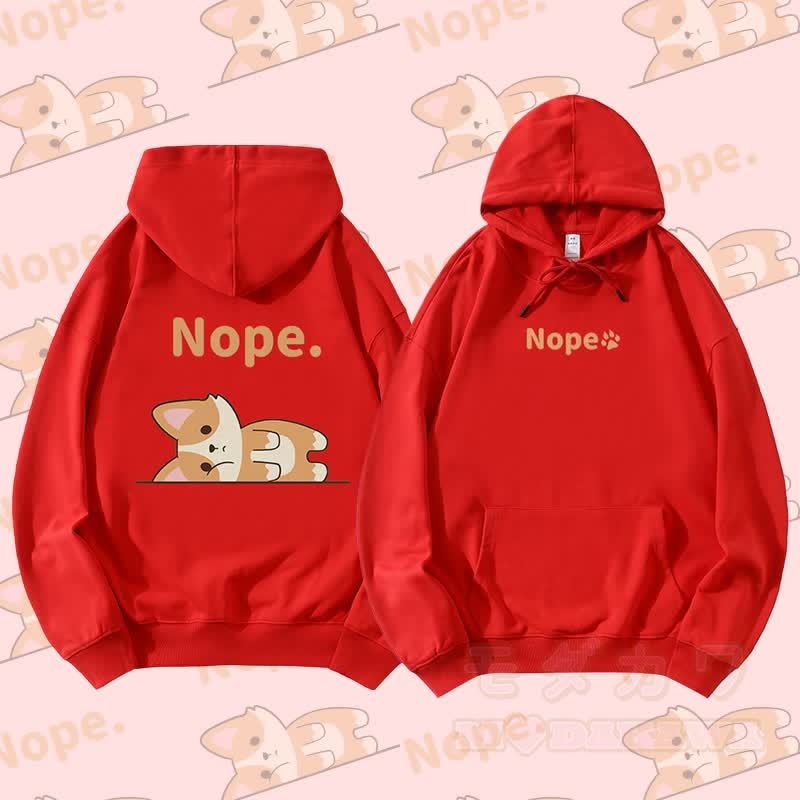 MODAKAWA フォックス ライイング フラット グラフィック ストリートウェア プルオーバー パーカー - 赤 - 5XL - image 4