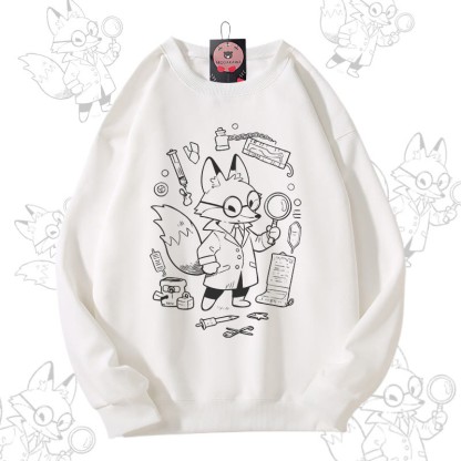 MODAKAWA Fox Doing Research グラフィック ユニセックス スウェットシャツ - White - 5XL - image 2