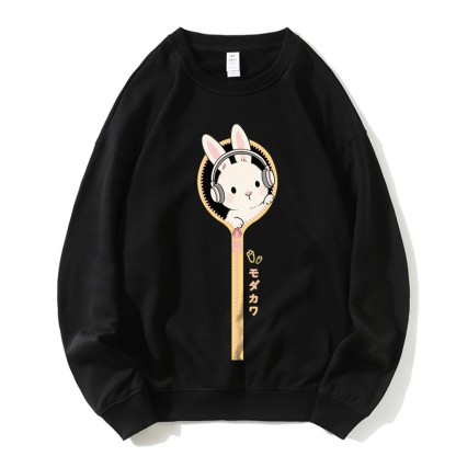ヘッドフォンバニージッパーグラフィックラウンドカラースウェットシャツ - 黒 - 5XL - image 4